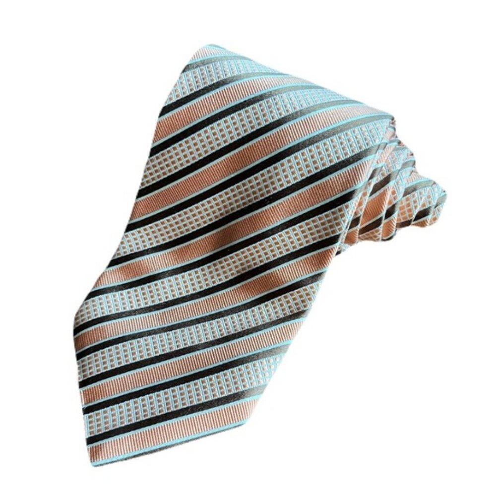 Corneliani 60 x 3.75 Orange Striped Pattern Silk Neck Tie